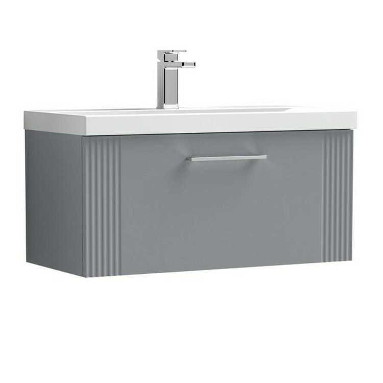 Nuie Deco Grey 800mm Wall Hung 1 Drawer Vanity Unit (DPF296A)