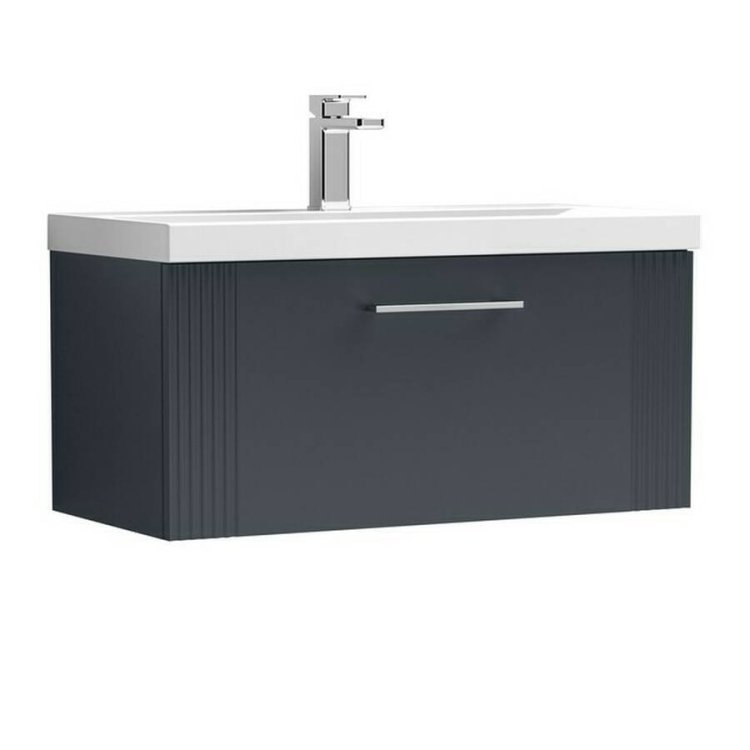 Nuie Deco Soft Black 800mm Wall Hung 1 Drawer Vanity Unit (DPF1496A)