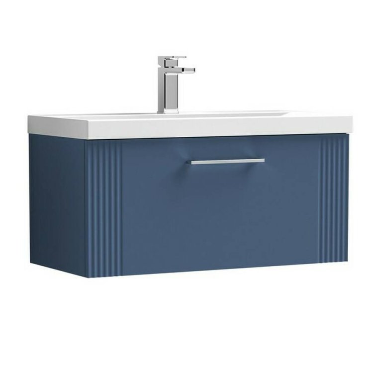Nuie Deco Blue 800mm Wall Hung 1 Drawer Vanity Unit (DPF396A)