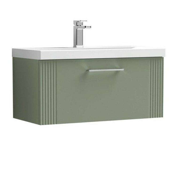 Nuie Deco Green 800mm Wall Hung 1 Drawer Vanity Unit (DPF896A)