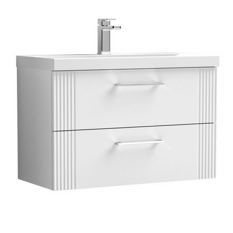 Nuie Deco White 800mm Wall Hung 2 Drawer Vanity Unit (DPF195A)