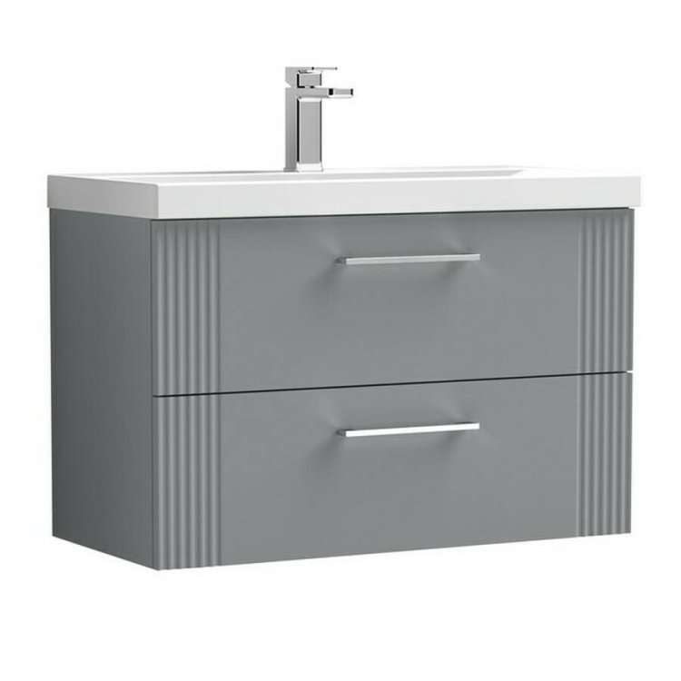 Nuie Deco Grey 800mm Wall Hung 2 Drawer Vanity Unit (DPF295A)