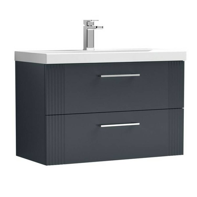 Nuie Deco Soft Black 800mm Wall Hung 2 Drawer Vanity Unit (DPF1495A)