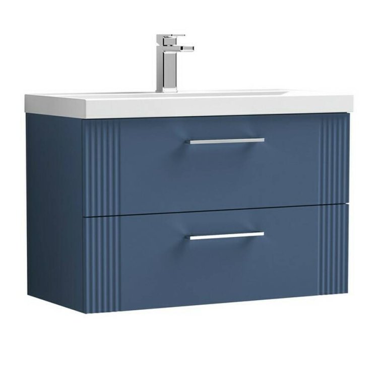 Nuie Deco Blue 800mm Wall Hung 2 Drawer Vanity Unit (DPF395A)