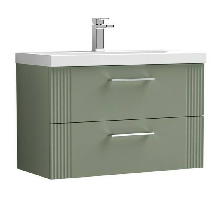 Nuie Deco Green 800mm Wall Hung 2 Drawer Vanity Unit (DPF895A)