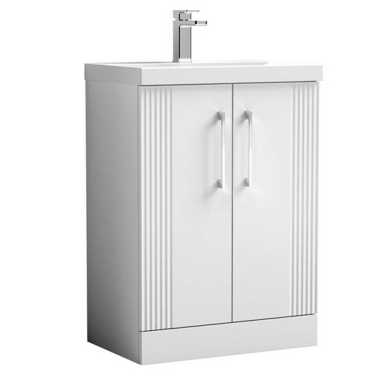Nuie Deco White 600mm Floor Standing 2 Door Vanity Unit (DPF125A)