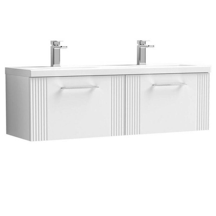 Nuie Deco White 1200mm Wall Hung 2 Drawer Vanity Unit (DPF194F)