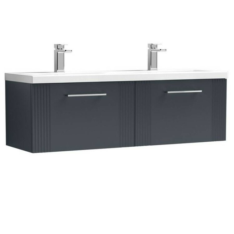 Nuie Deco Soft Black 1200mm Wall Hung 2 Drawer Vanity Unit (DPF1494F)