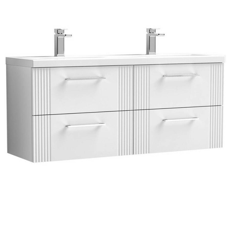 Nuie Deco White 1200mm Wall Hung 4 Drawer Vanity Unit (DPF193F)