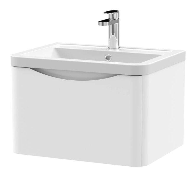Nuie Lunar White 600mm Wall Hung 1 Drawer Vanity Unit (LUN105A)