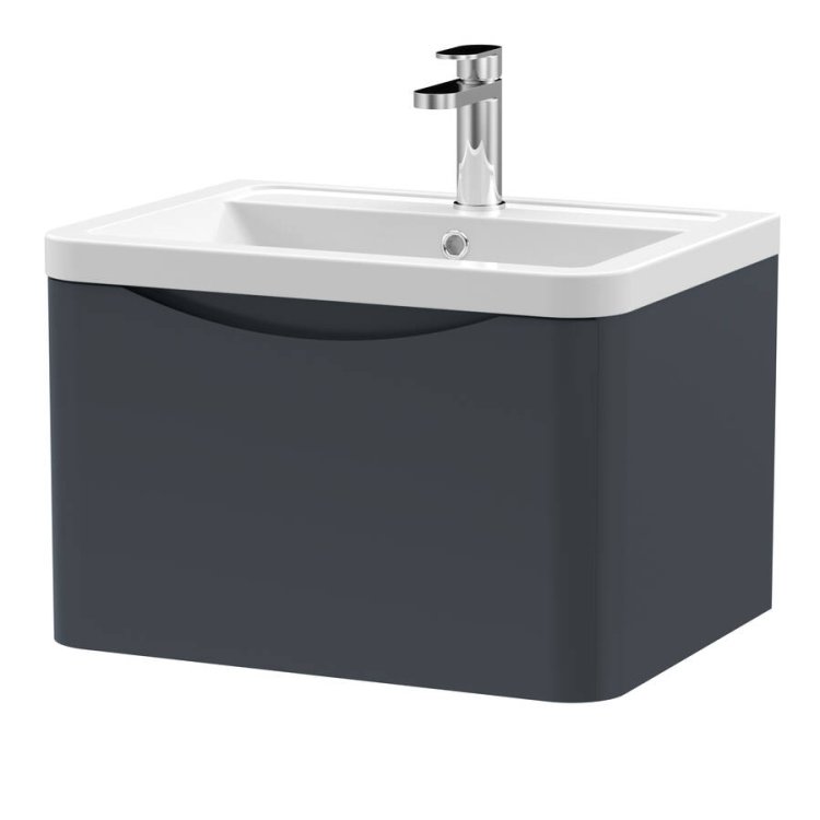 Nuie Lunar Soft Black 600mm Wall Hung 1 Drawer Vanity Unit (LUN1405A)
