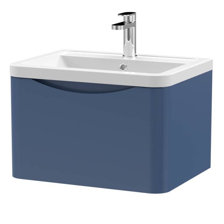 Nuie Lunar Blue 600mm Wall Hung 1 Drawer Vanity Unit (LUN305A)