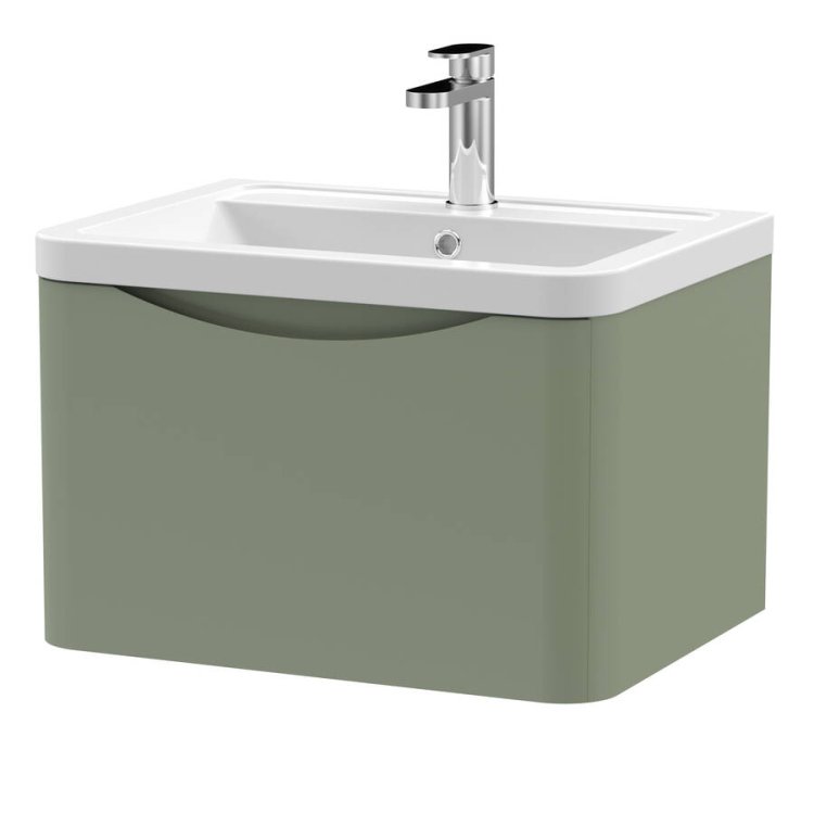 Nuie Lunar Green 600mm Wall Hung 1 Drawer Vanity Unit (LUN805A)