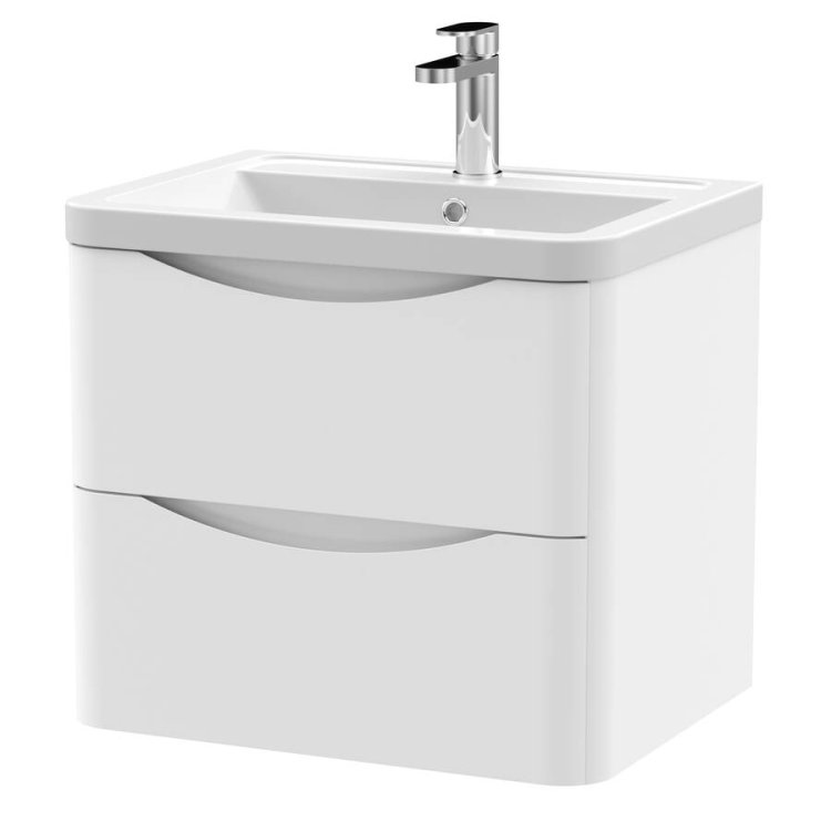 Nuie Lunar White 600mm Wall Hung 2 Drawer Vanity Unit (LUN102A)