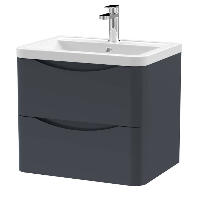 Nuie Lunar Soft Black 600mm Wall Hung 2 Drawer Vanity Unit (LUN1402A)