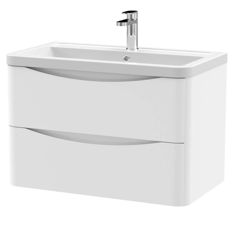 Nuie Lunar White 800mm Wall Hung 2 Drawer Vanity Unit (LUN104A)