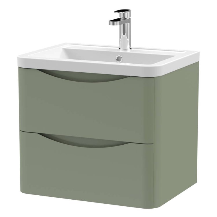 Nuie Lunar Green 600mm Wall Hung 2 Drawer Vanity Unit (LUN802A)