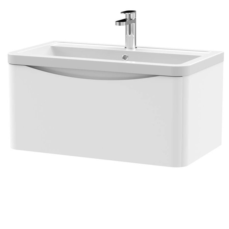 Nuie Lunar White 800mm Wall Hung 1 Drawer Vanity Unit (LUN106A)