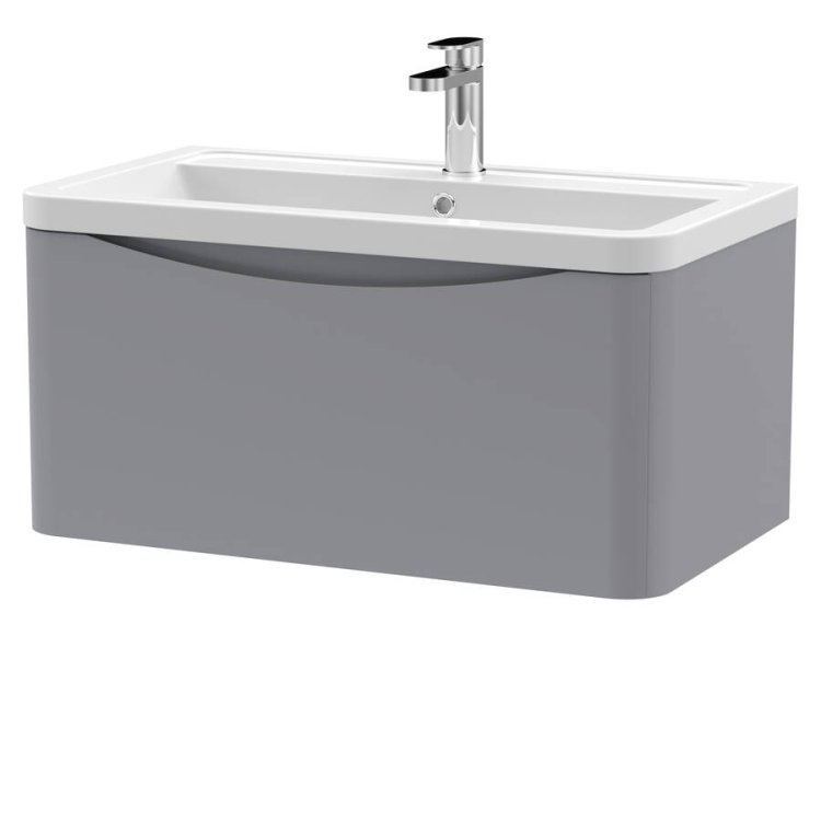 Nuie Lunar Grey 800mm Wall Hung 1 Drawer Vanity Unit (LUN206A)