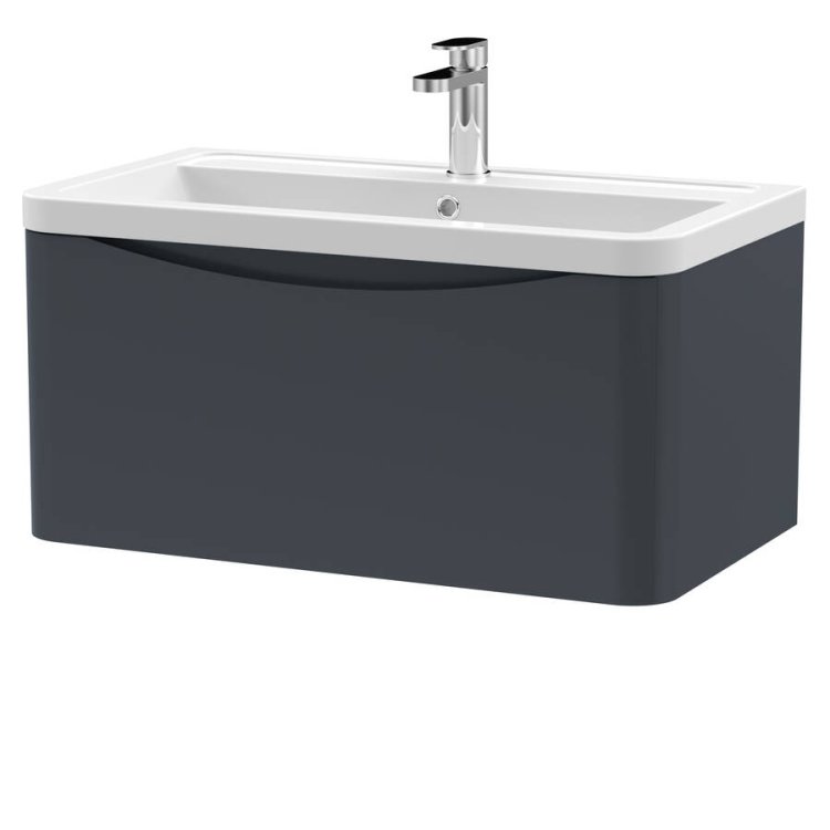 Nuie Lunar Soft Black 800mm Wall Hung 1 Drawer Vanity Unit (LUN1406A)