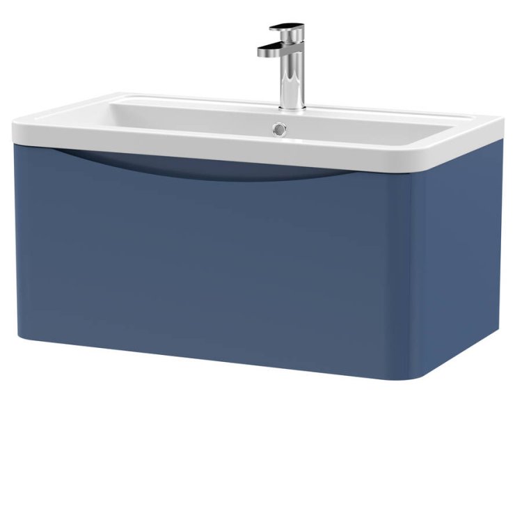 Nuie Lunar Blue 800mm Wall Hung 1 Drawer Vanity Unit (LUN306A)