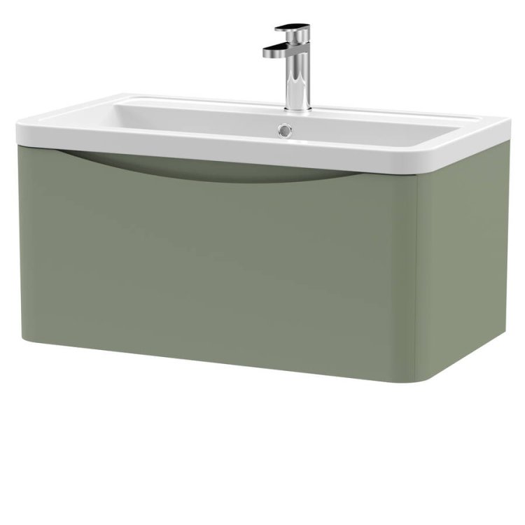 Nuie Lunar Green 800mm Wall Hung 1 Drawer Vanity Unit (LUN806A)