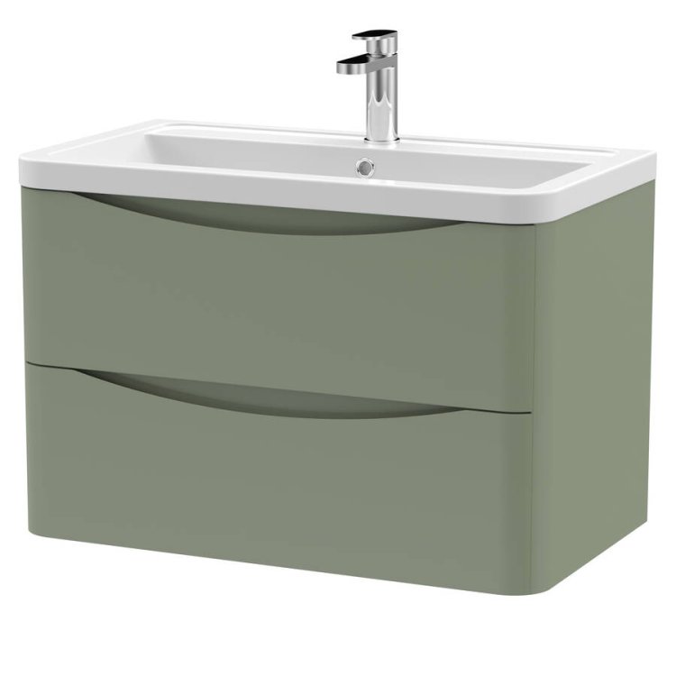 Nuie Lunar Green 800mm Wall Hung 2 Drawer Vanity Unit (LUN804A)