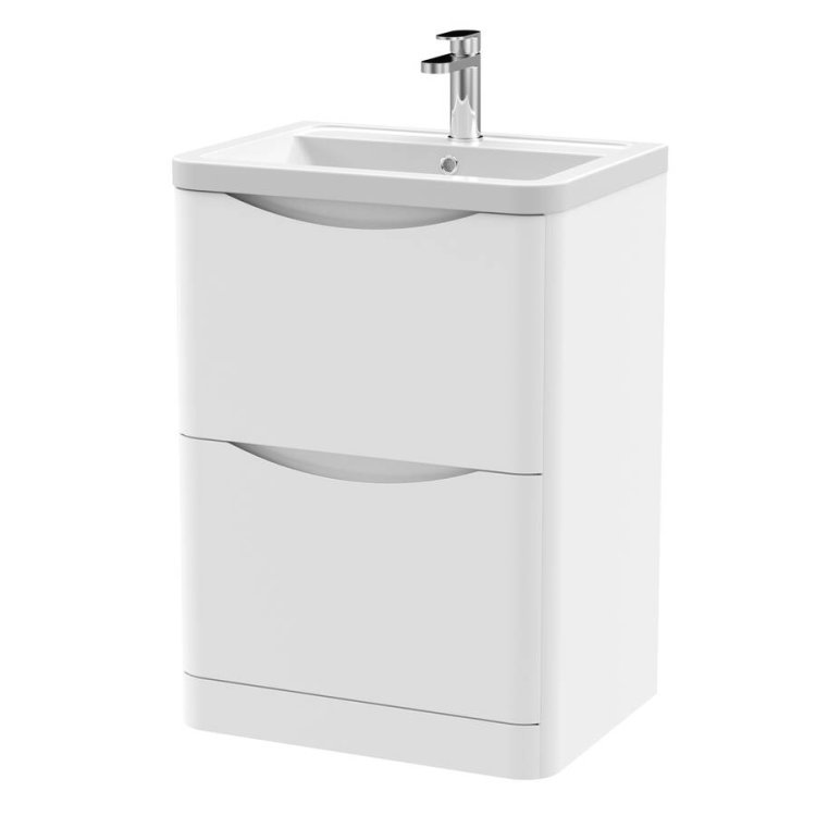 Nuie Lunar White 600mm Floor Standing 2 Drawer Vanity Unit (LUN101A)