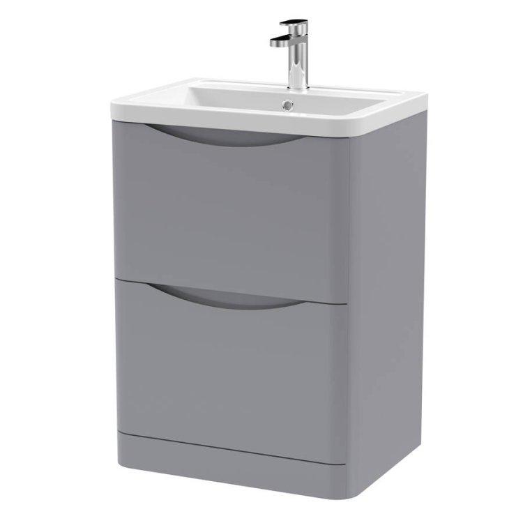 Nuie Lunar Grey 600mm Floor Standing 2 Drawer Vanity Unit (LUN201A)