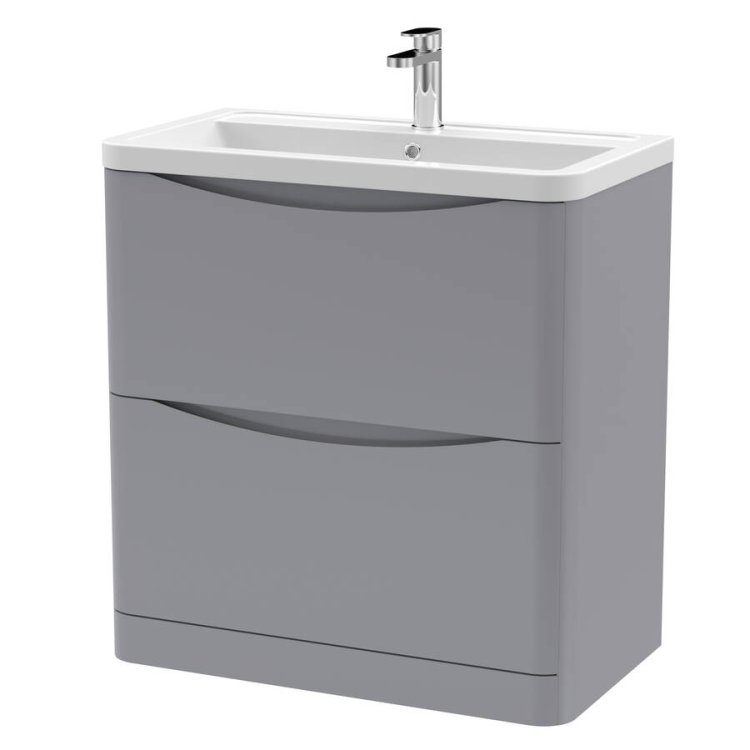 Nuie Lunar Grey 800mm Floor Standing 2 Drawer Vanity Unit (LUN203A)