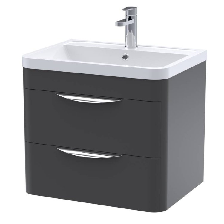 Nuie Parade Soft Black 600mm Wall Hung 2 Drawer Vanity Unit (FPA1402A)