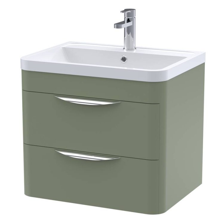 Nuie Parade Green 600mm Wall Hung 2 Drawer Vanity Unit (FPA802A)