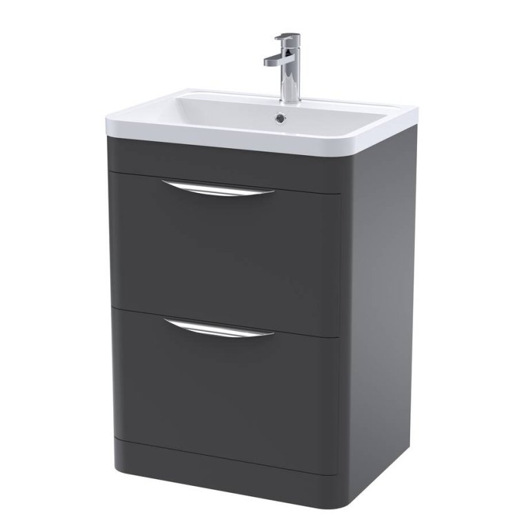 Nuie Parade Soft Black 600mm Floor Standing 2 Drawer Vanity Unit (FPA1401A)