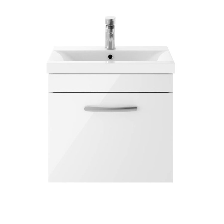 Nuie Athena White 500mm Wall Hung 1 Drawer Vanity Unit (ATH013A)