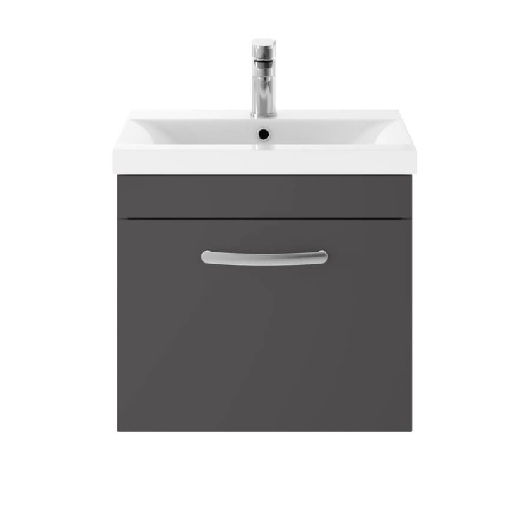 Nuie Athena Grey 500mm Wall Hung 1 Drawer Vanity Unit (ATH073A)