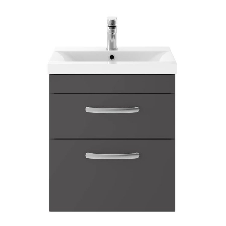 Nuie Athena Grey 500mm Wall Hung 2 Drawer Vanity Unit (ATH074A)