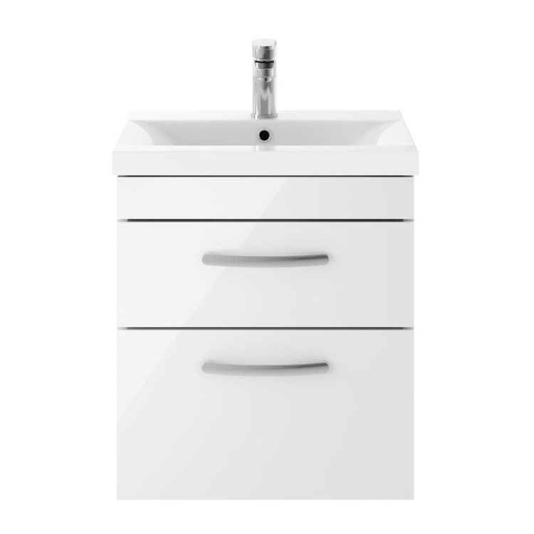 Nuie Athena White 500mm Wall Hung 2 Drawer Vanity Unit (ATH020A)