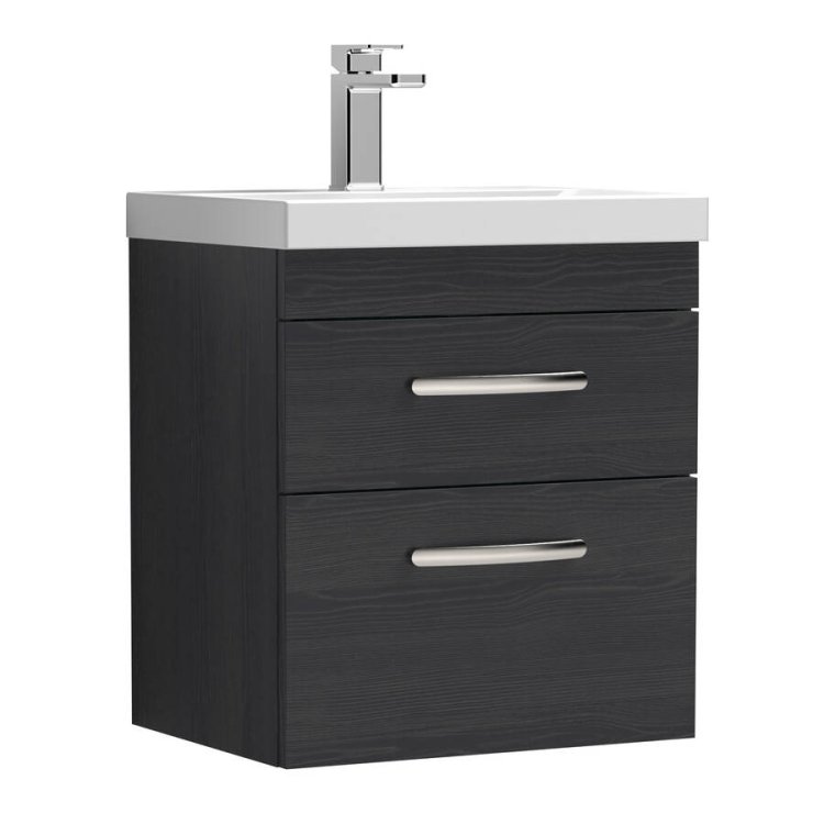 Nuie Athena Black 500mm Wall Hung 2 Drawer Vanity Unit (ATH019A)