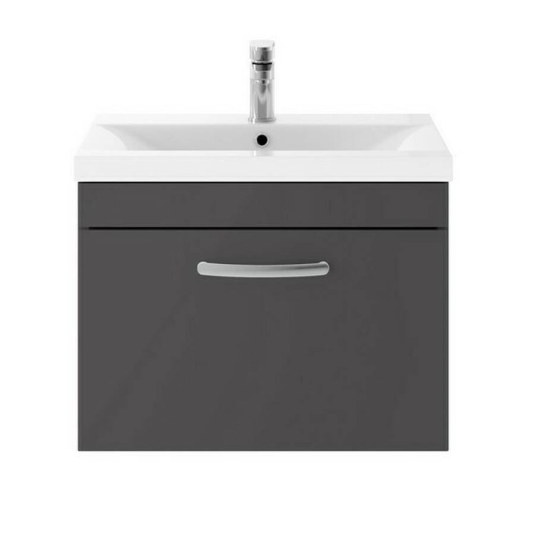 Nuie Athena Grey 600mm Wall Hung 1 Drawer Vanity Unit (ATH077A)