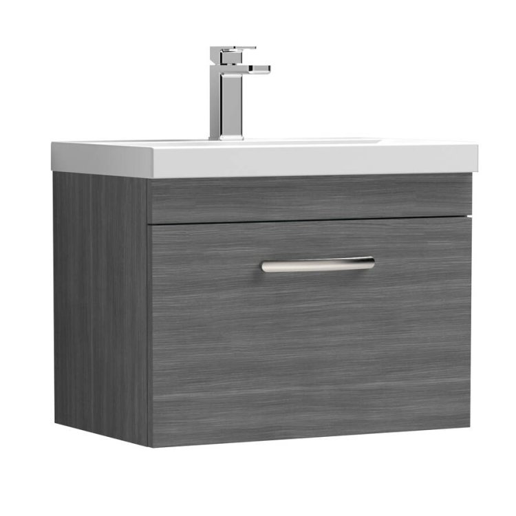 Nuie Athena Anthracite 600mm Wall Hung 1 Drawer Vanity Unit (ATH039A)
