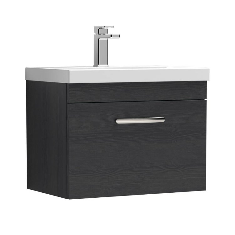 Nuie Athena Black 600mm Wall Hung 1 Drawer Vanity Unit (ATH040A)