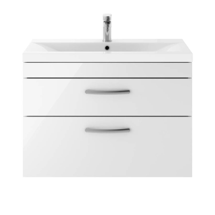 Nuie Athena White 800mm Wall Hung 2 Drawer Vanity Unit (ATH069A)