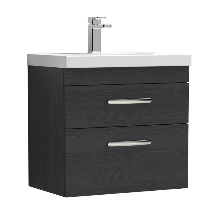 Nuie Athena Black 600mm Wall Hung 2 Drawer Vanity Unit (ATH047A)