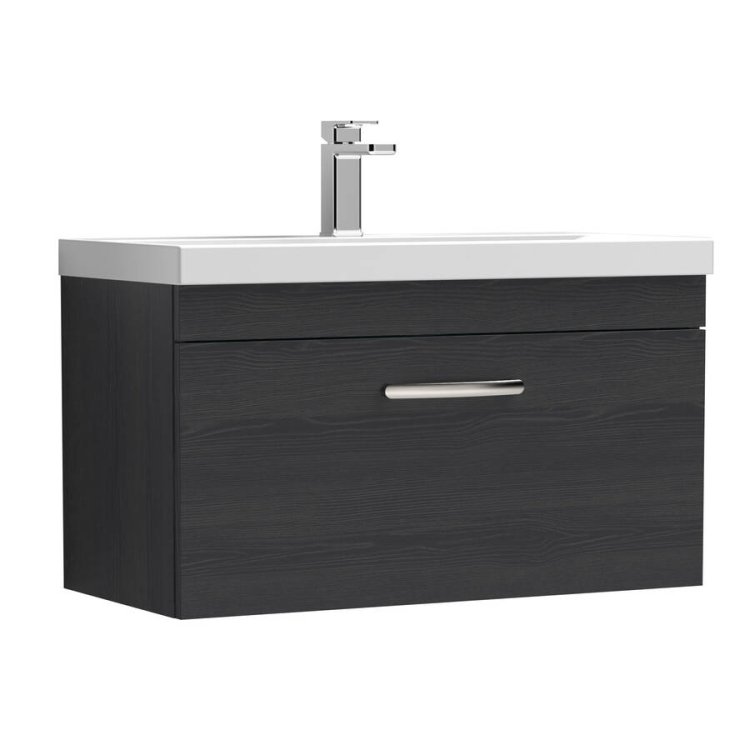 Nuie Athena Black 800mm Wall Hung 1 Drawer Vanity Unit (ATH061A)