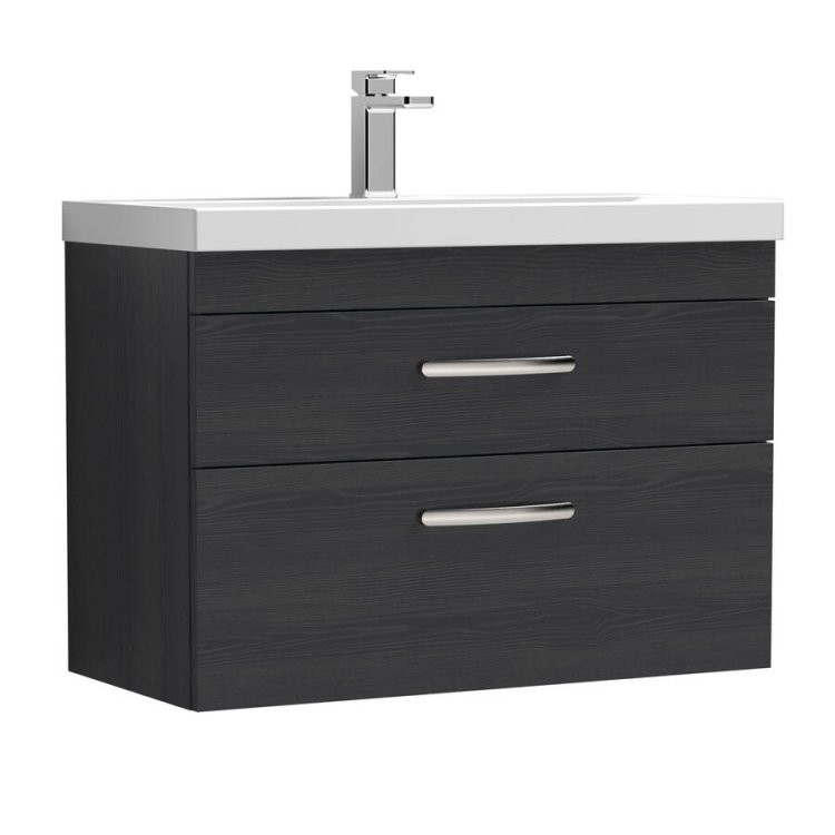 Nuie Athena Black 800mm Wall Hung 2 Drawer Vanity Unit (ATH068A)