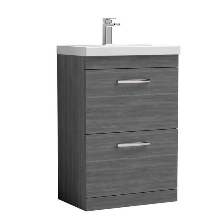 Nuie Athena Anthracite 600mm Floor Standing 2 Drawer Vanity Unit (ATH032A)