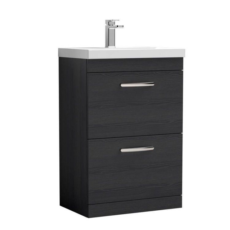 Nuie Athena Black 600mm Floor Standing 2 Drawer Vanity Unit (ATH033A)