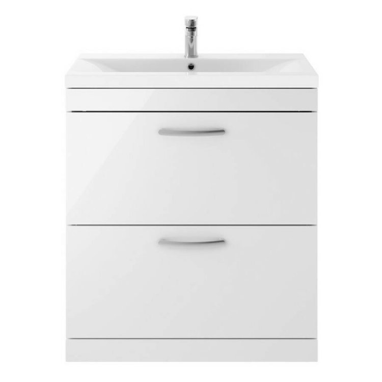 Nuie Athena White 800mm Floor Standing 2 Drawer Vanity Unit (ATH055A)