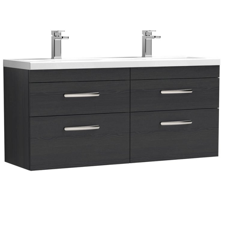 Nuie Athena Black 1200mm Wall Hung 4 Drawer Vanity Unit (ATH047F)