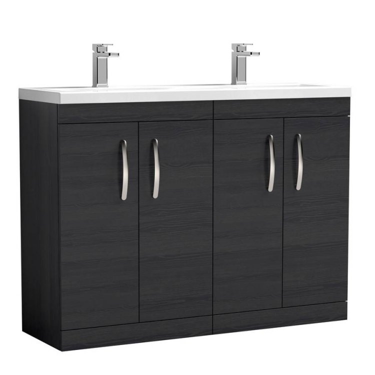 Nuie Athena Black 1200mm Floor Standing 4 Door Vanity Unit (ATH026F)